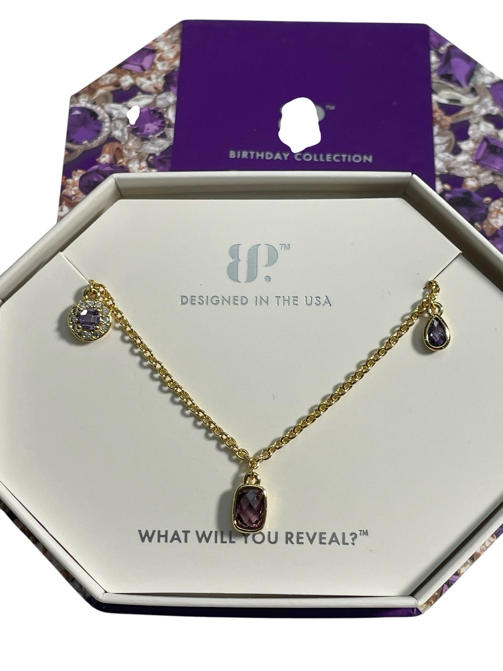 Bomb Party Necklace Feb 26’ NK66673 “Glint Echoes From The Wings” Gold/Amethyst